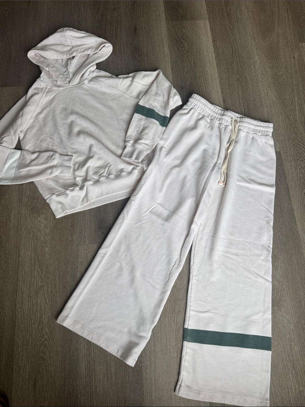 Sundry Cream Track Pants with Green Stripe